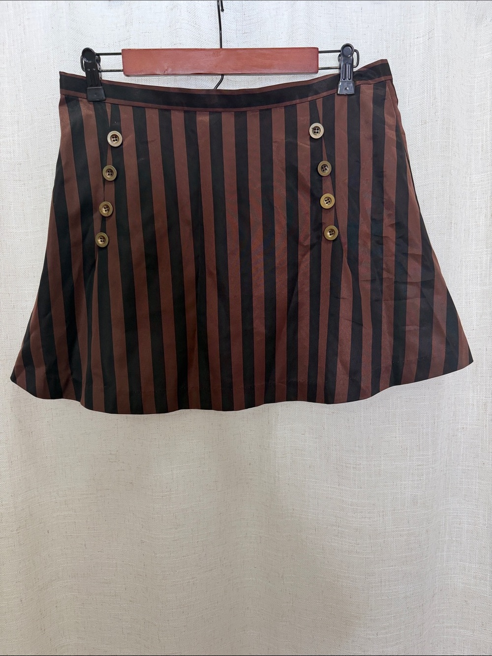 DraculaClothing Striped Ruffle A-Line Mini Skirt in Brown and Black Size X-LG
